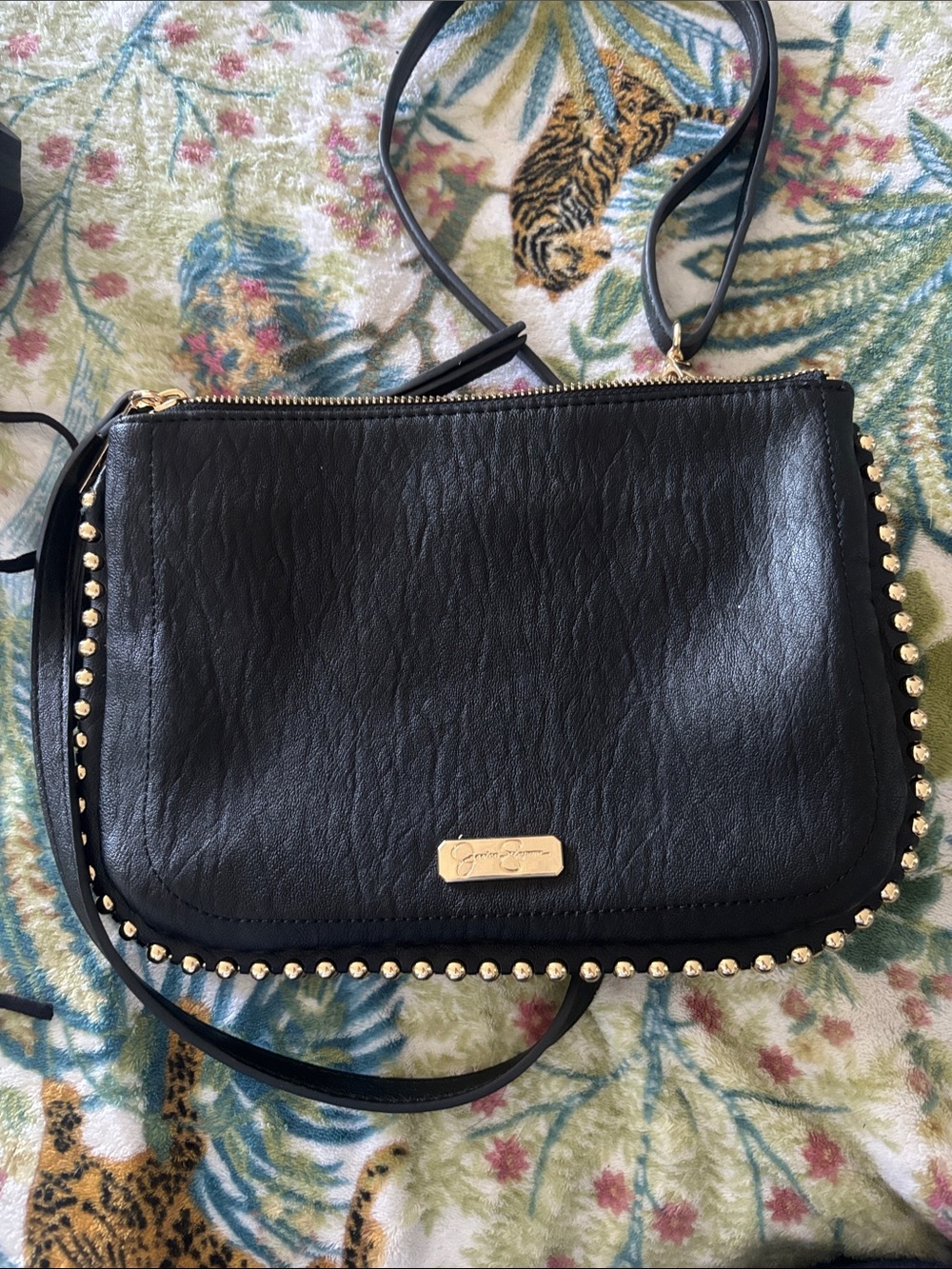 Jessica Simpson Black Crossbody with Gold Stud Trim